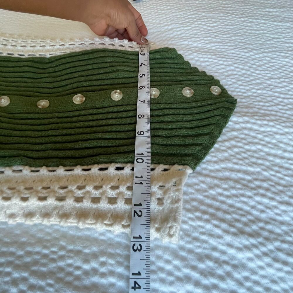 Womens M Olive Green Ribbed Knit Crochet Side Strapless Tube Top Button Front - Picture 5 of 6